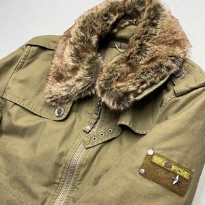 VTG 90s Deadstock Energie Gold Olive Green Military Bomber Jacket Fur Collar XXL